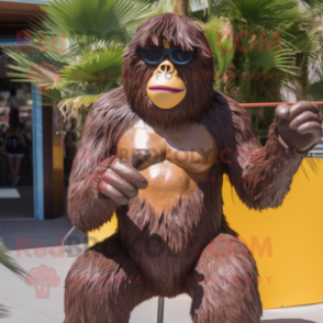 Brown Gorilla mascot costume character dressed with a Bikini and Sunglasses