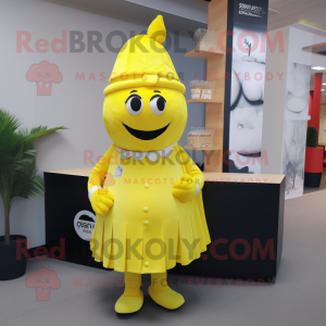 Lemon Yellow Chief mascot costume character dressed with a Skirt and Caps