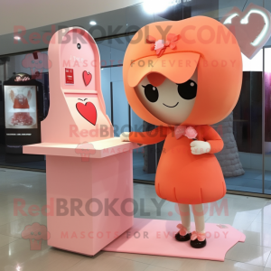 Peach Love Letter mascot costume character dressed with a Mini Dress and Caps