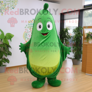 Forest Green Pear mascot costume character dressed with a Bodysuit and Shawls