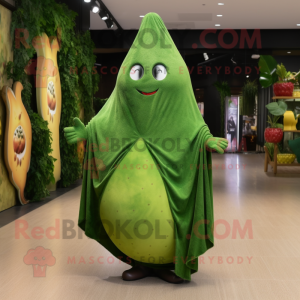 Forest Green Pear mascot costume character dressed with a Bodysuit and Shawls