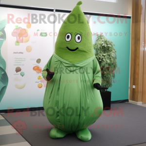 Forest Green Pear mascot costume character dressed with a Bodysuit and Shawls