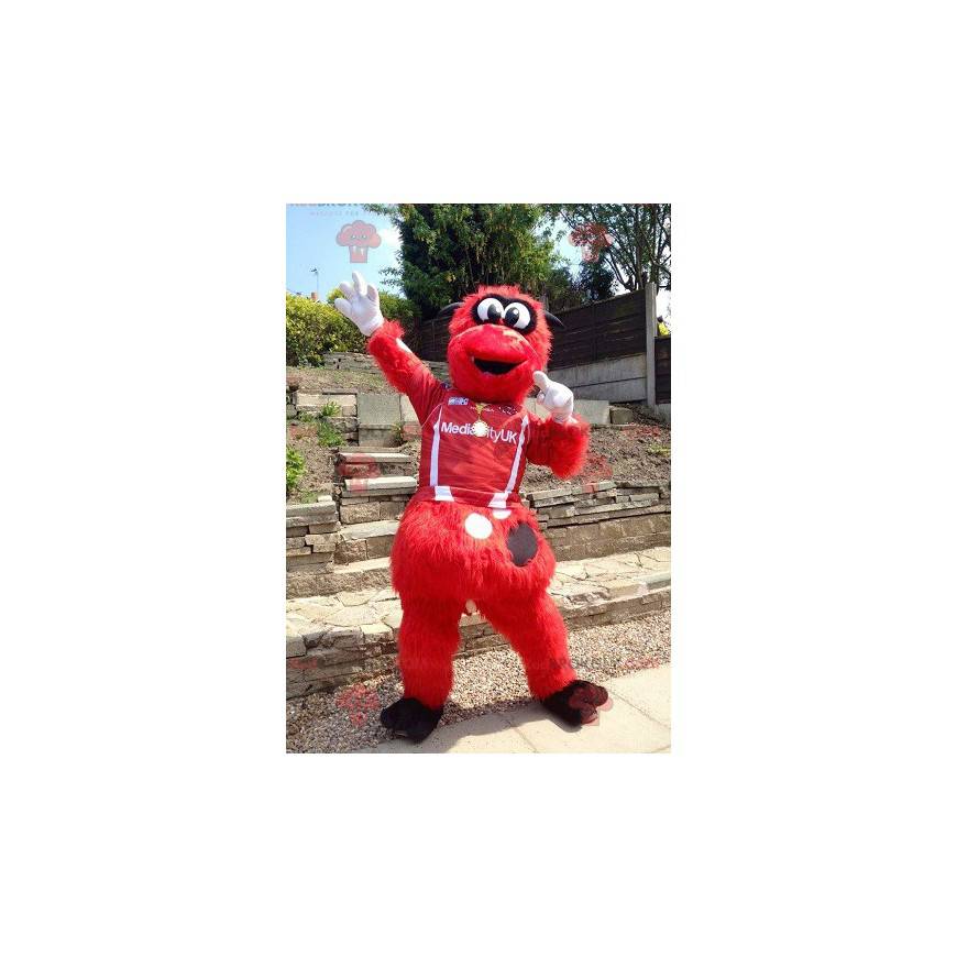 Mascotte de monstre rouge et noir tout poilu - Redbrokoly.com