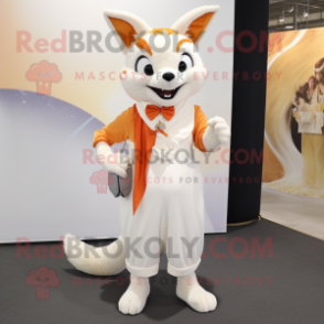 Cream Fox mascot costume character dressed with a Sheath Dress and Shoe laces