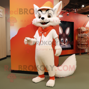 Cream Fox mascot costume character dressed with a Sheath Dress and Shoe laces