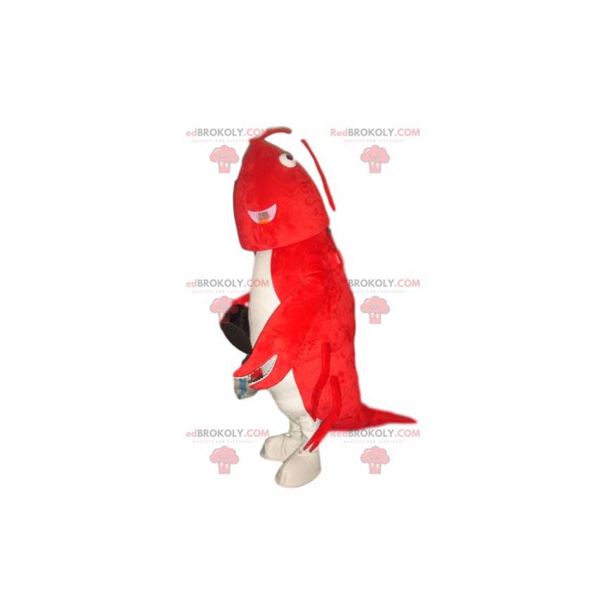 Mascota de langosta roja y blanca muy divertida - Redbrokoly.com