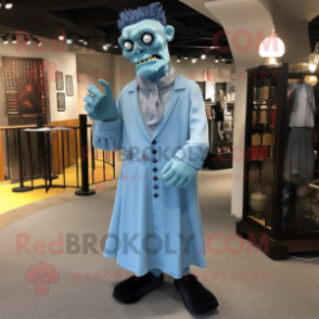 Sky Blue Frankenstein mascot costume character dressed with a Empire Waist Dress and Tie pins