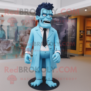 Sky Blue Frankenstein mascot costume character dressed with a Empire Waist Dress and Tie pins