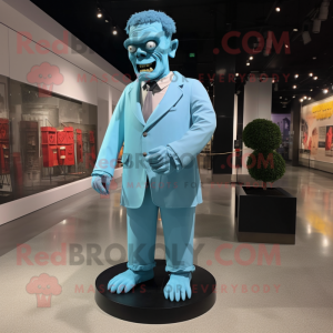 Sky Blue Frankenstein mascot costume character dressed with a Empire Waist Dress and Tie pins