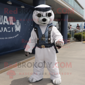 nan Navy Seal mascot costume character dressed with a Overalls and Anklets