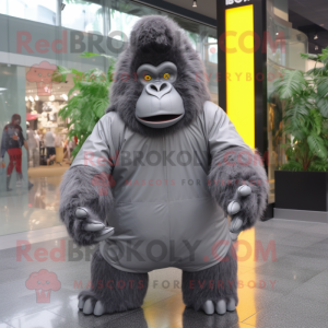 Gray Gorilla mascot costume character dressed with a Raincoat and Mittens