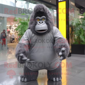 Gray Gorilla mascot costume character dressed with a Raincoat and Mittens