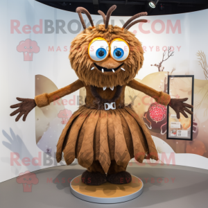 Brown Spider mascot costume character dressed with a Skirt and Hair clips