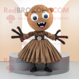 Brown Spider mascot costume character dressed with a Skirt and Hair clips