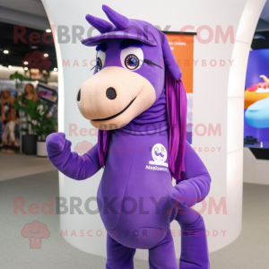 Purple Horse mascot costume character dressed with a One-Piece Swimsuit and Beanies