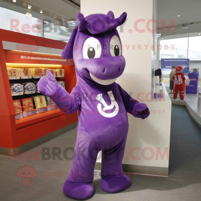 Purple Horse mascot costume character dressed with a One-Piece Swimsuit and Beanies