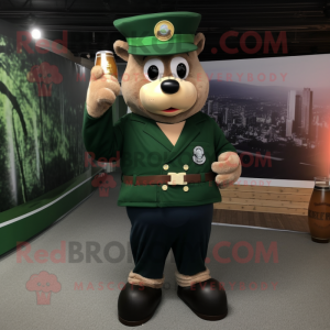 Navy Green Beer mascot costume character dressed with a Corduroy Pants and Suspenders