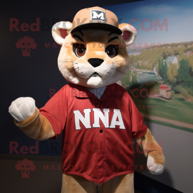 nan Puma mascot costume character dressed with a Baseball Tee and Hat pins nan Puma mascot costume character dressed with a Baseball Tee and Hat pins