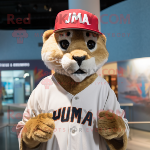 nan Puma mascot costume character dressed with a Baseball Tee and Hat pins