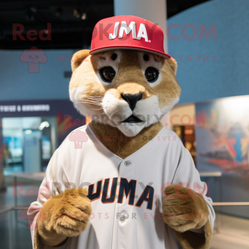 nan Puma mascot costume character dressed with a Baseball Tee and Hat pins nan Puma mascot costume character dressed with a Baseball Tee and Hat pins