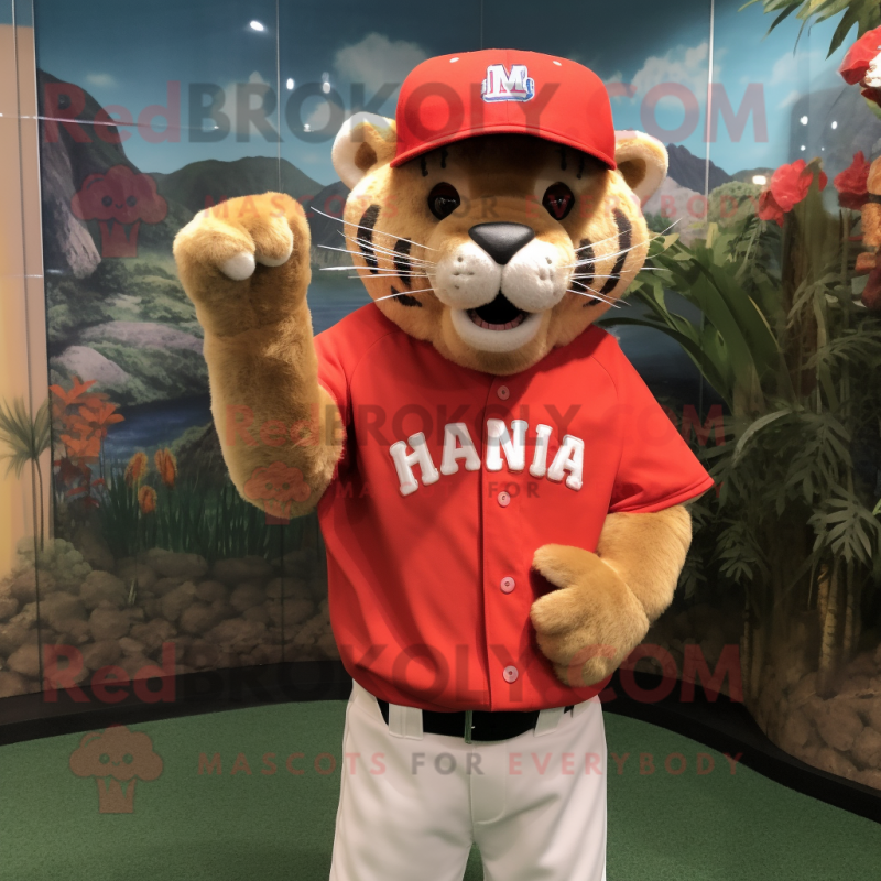 nan Puma mascot costume character dressed with a Baseball Tee and Hat pins