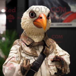 Beige Guinea Fowl mascot costume character dressed with a Moto Jacket and Bracelets