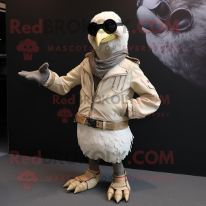 Beige Guinea Fowl mascot costume character dressed with a Moto Jacket and Bracelets