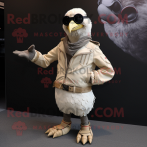 Beige Guinea Fowl mascot costume character dressed with a Moto Jacket and Bracelets