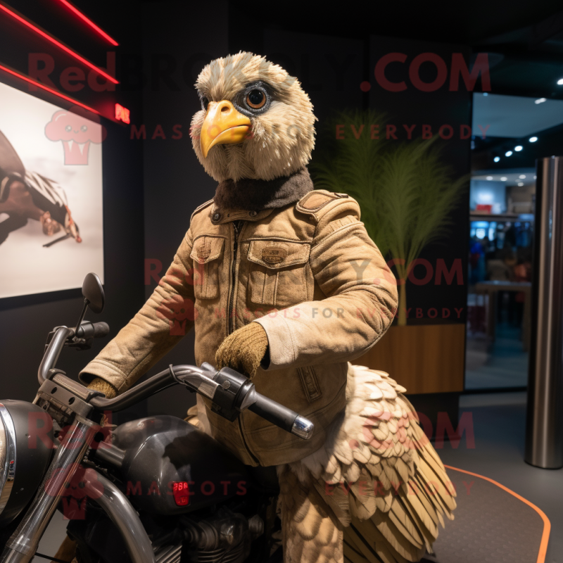 Beige Guinea Fowl mascot costume character dressed with a Moto Jacket and Bracelets