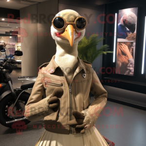 Beige Guinea Fowl mascot costume character dressed with a Moto Jacket and Bracelets