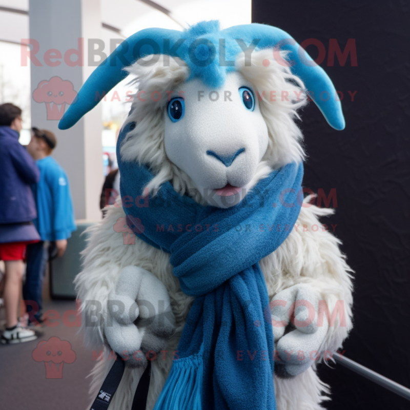 Blue Angora Goat mascot costume character dressed with a Hoodie and Scarf clips Blue Angora Goat mascot costume character dressed with a Hoodie and Scarf clips