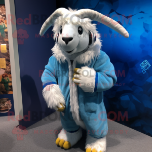 Blue Angora Goat mascot costume character dressed with a Hoodie and Scarf clips