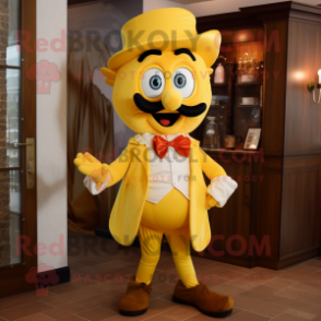 Yellow Goulash mascot costume character dressed with a Shorts and Bow ties