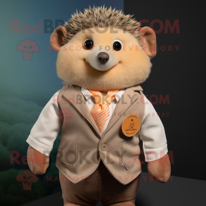 Peach Hedgehog mascot costume character dressed with a Waistcoat and Ties