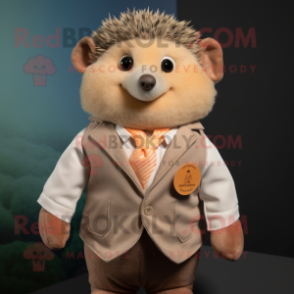 Peach Hedgehog mascot costume character dressed with a Waistcoat and Ties