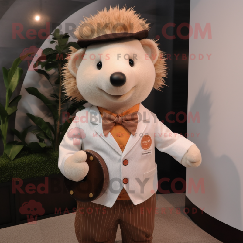 Peach Hedgehog mascot costume character dressed with a Waistcoat and Ties