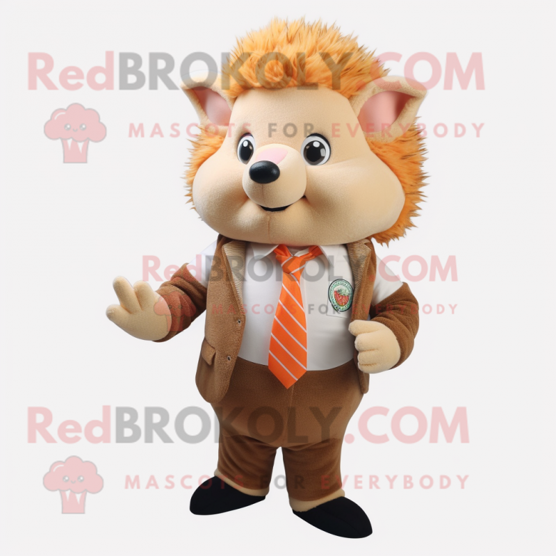 Peach Hedgehog mascot costume character dressed with a Waistcoat and Ties