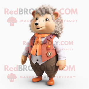 Peach Hedgehog mascot costume character dressed with a Waistcoat and Ties