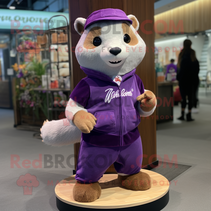 Purple Ferret mascot costume character dressed with a Shorts and Wraps