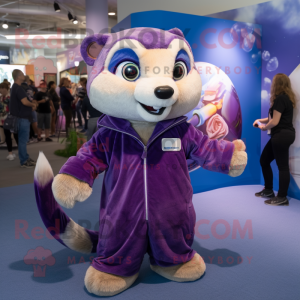 Purple Ferret mascot costume character dressed with a Shorts and Wraps