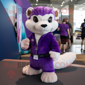 Purple Ferret mascot costume character dressed with a Shorts and Wraps