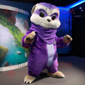 Purple Ferret mascot costume character dressed with a Shorts and Wraps