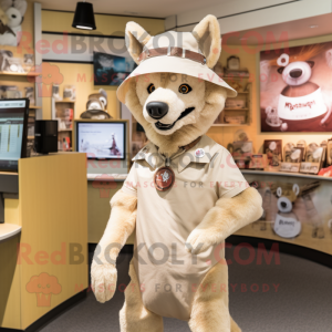 Beige Dingo mascot costume character dressed with a Culottes and Hat pins