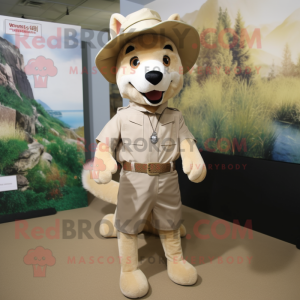 Beige Dingo mascot costume character dressed with a Culottes and Hat pins