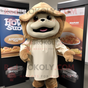 Tan Pulled Pork Sandwich mascot costume character dressed with a Hoodie and Shawls