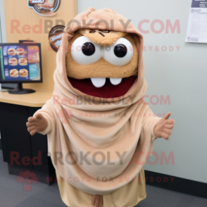Tan Pulled Pork Sandwich mascot costume character dressed with a Hoodie and Shawls