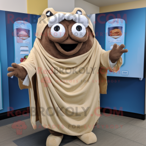 Tan Pulled Pork Sandwich mascot costume character dressed with a Hoodie and Shawls