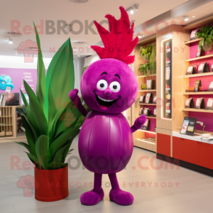 Magenta Onion mascot costume character dressed with a Bootcut Jeans and Hair clips