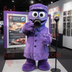 Lavender Camera mascot costume character dressed with a Cover-up and Gloves