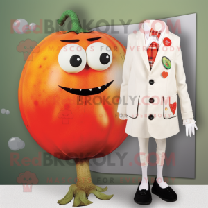 Cream Tomato mascot costume character dressed with a Pencil Skirt and Lapel pins